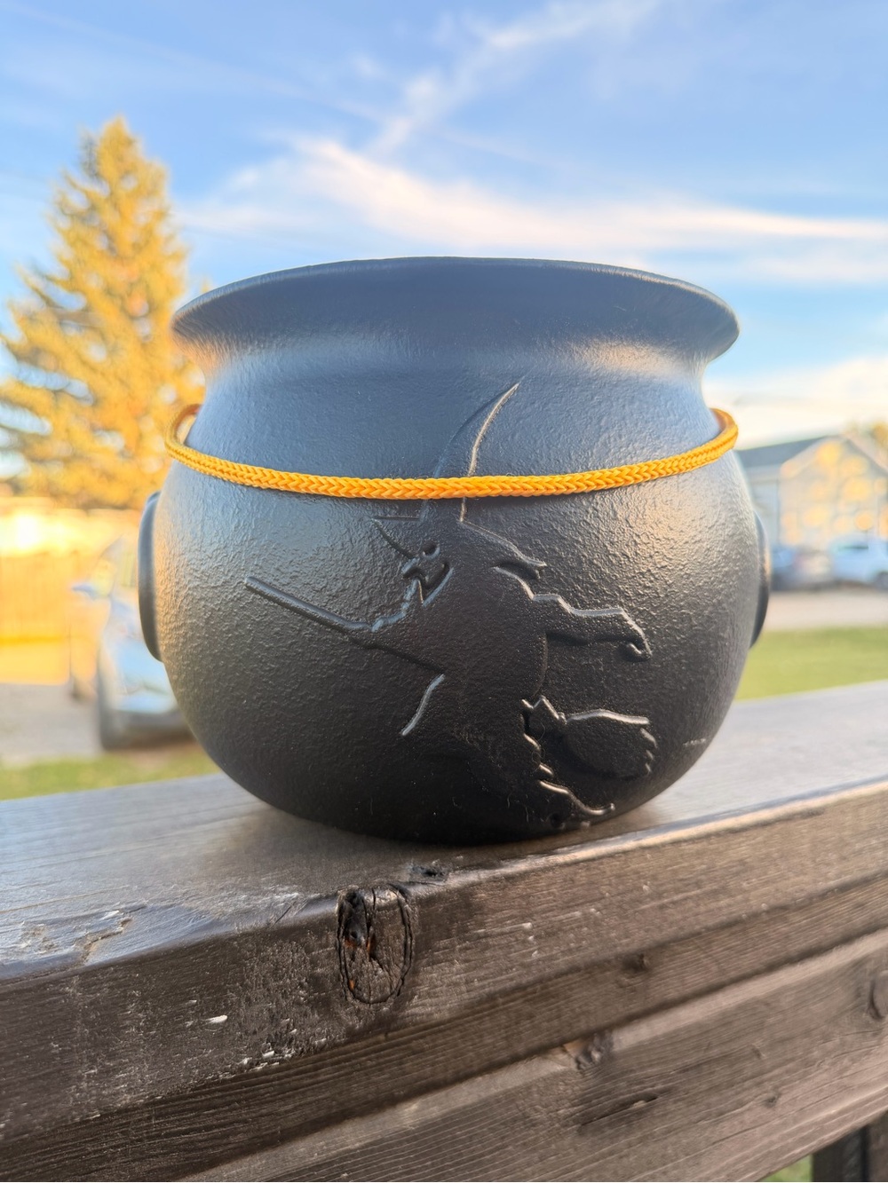 Witch Cauldron Black Pot with Yellow Cord - Halloween Candy Bucket